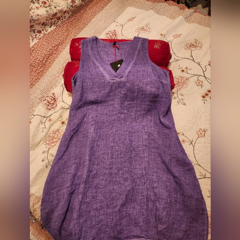 Italian Purple Linen Dress with Side Pockets